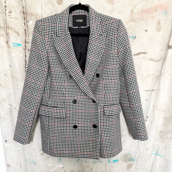 Maje Voldita Double-breasted Check Jacket in Multicolor - Picture 3 of 6